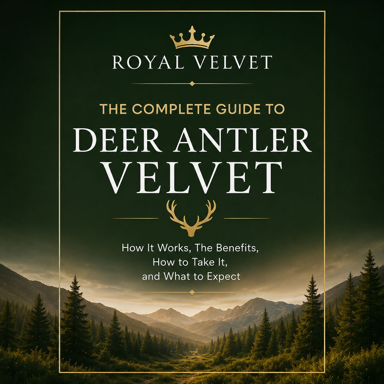 DAV Guide image - Chat GPT The Complete Guide to Deer Antler Velvet booklet cover with Royal Velvet spray bottle and lifestyle image